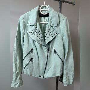 NWT Zara light green studded moto jacket Large